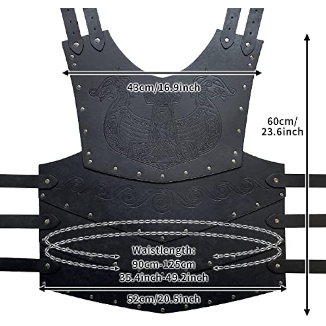 HiiFeuer Viking Faux Leather Embossed Langskip Chest Armor, Retro Medieval Knight Leather Armor for LARP/Cosplay (Black B)