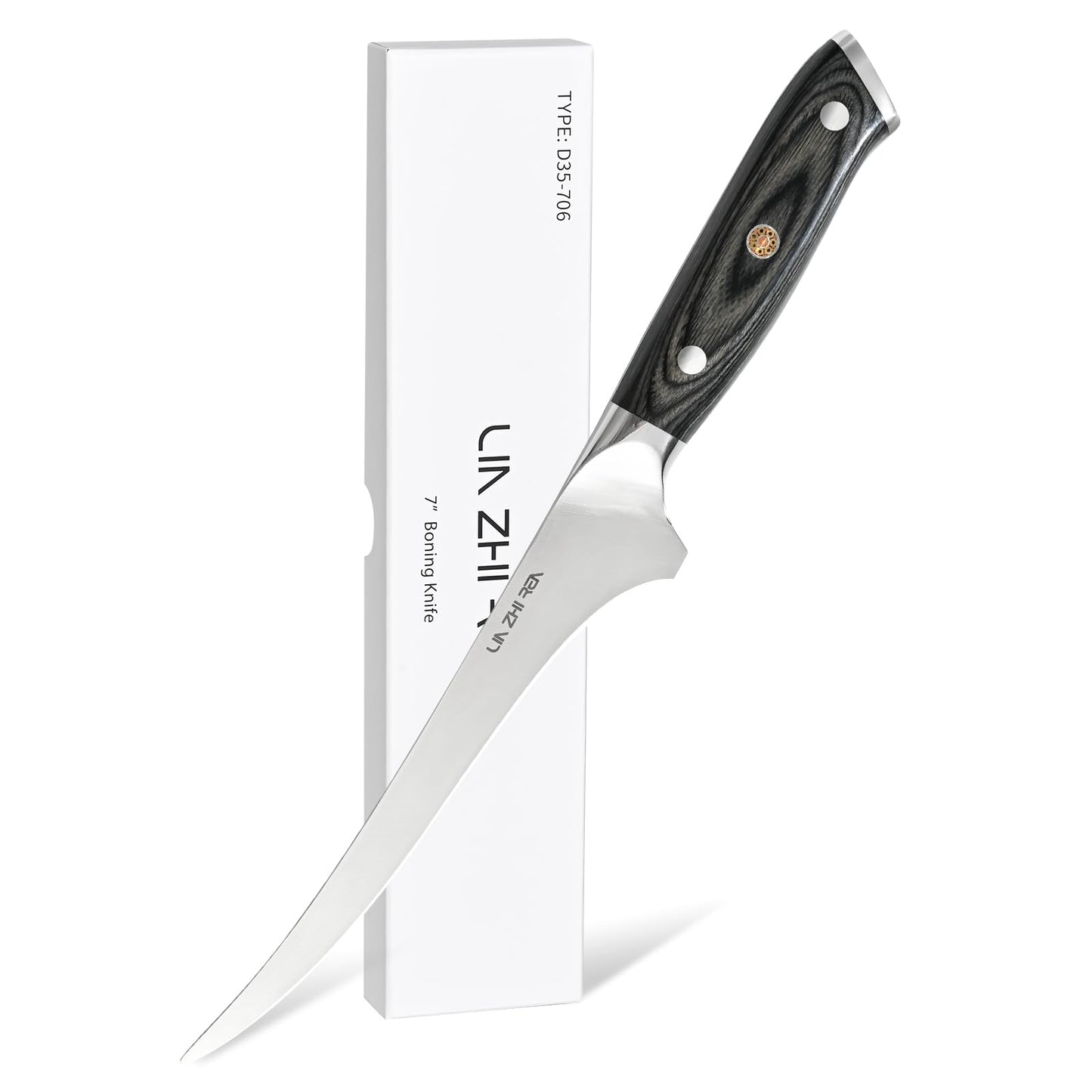 LIN ZHI REN Fillet Knife 7 Inch, Super Sharp Boning Knife Constructed from Superior Stainless Steel with Ergonomic Handles, Professional Filleting