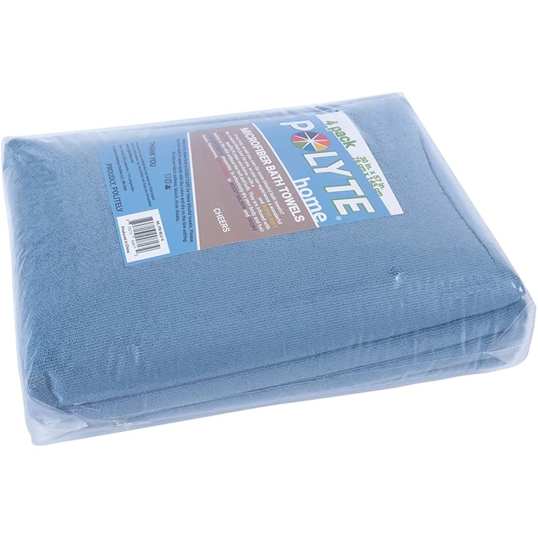 POLYTE Quick Dry Lint Free Microfibre Bath Towel, 76 x 145 cm, Pack of 4 (Blue)
