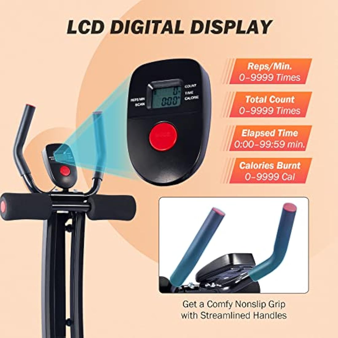 ZELUS Ab Machine for Home Gym, Core Strength Training Equipment for Home Fitness, Ab Crunch Coaster with 4 Intensities and Digital Display, Foldable Core Trainer for Abdominal