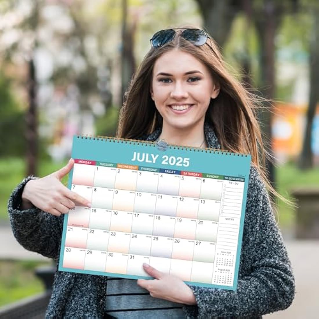 Calendar 2025-2026 - Wall Calendar 2025-2026 with Thick Paper, 2025-2026 Calendar, July 2025 - December 2026, calendar month to view, Twin-Wire Binding Hanging Hook Large Mixed Color Ruled Blocks