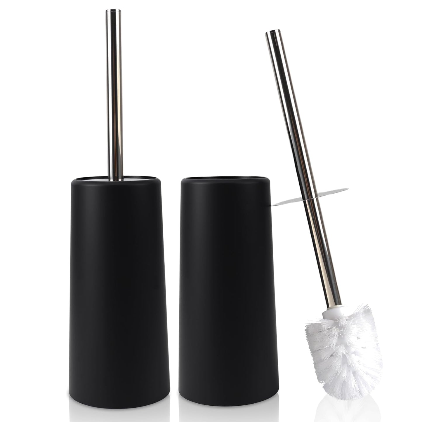 Topsky 2-Pack Closed Toilet Brush Compact Toilet Brush and Holder Plastic Conical Barrel Loo Brush with Replacement Toilet Brush Head (Black)