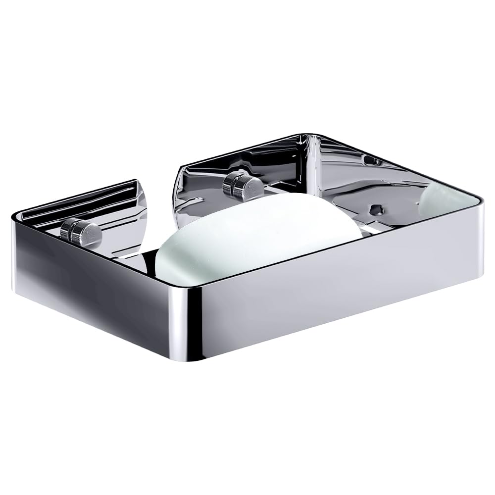 HONPHIER Soap Dish Holder for Bathroom Shower 304 Stainless Steel Soap Holder Saver Tray Wall Mounted Sponge Holder (Silver)