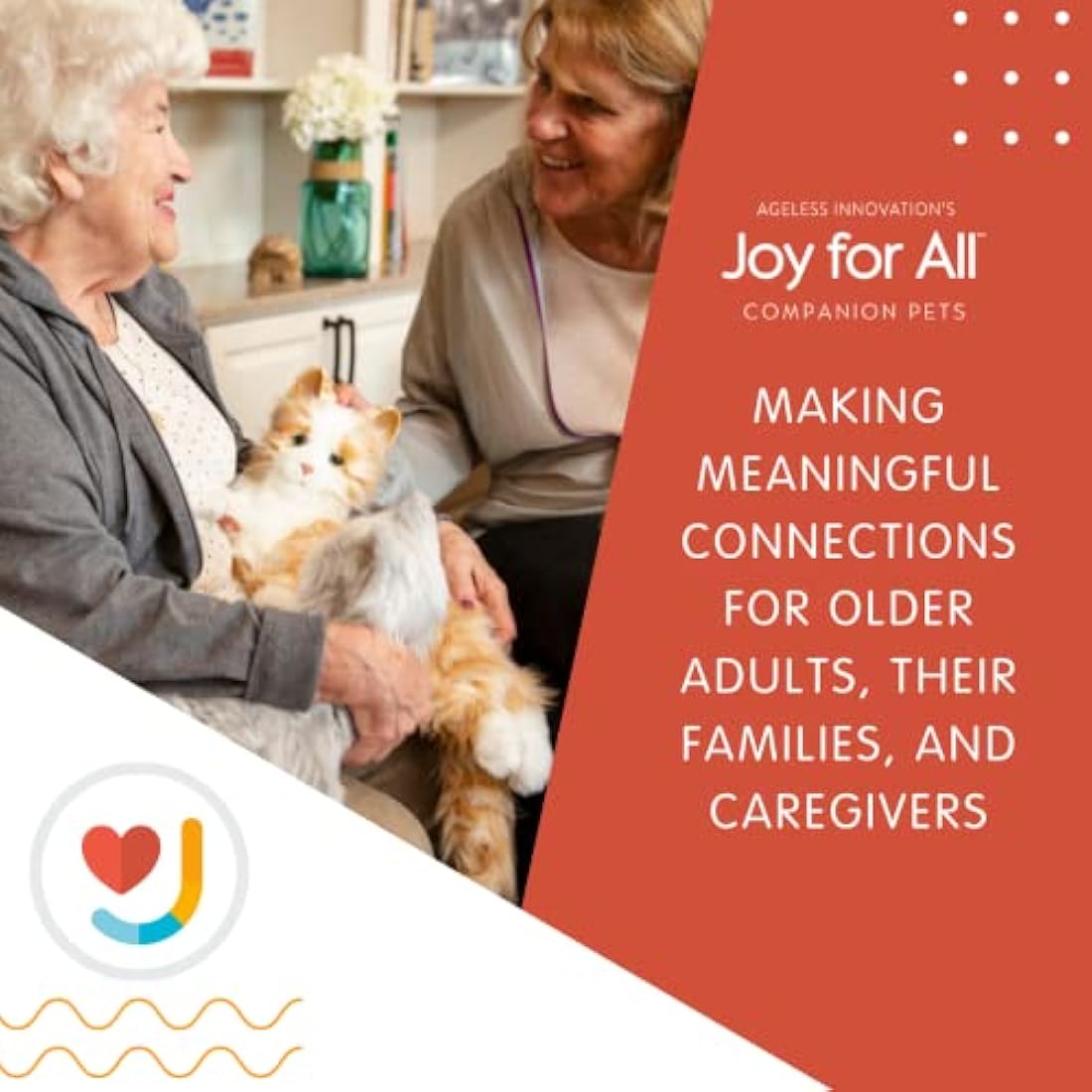 Ageless Innovation Joy For All Interactive Pet Cat - Lifelike & Realistic Companion with Soft Fur and Soothing Purrs, No Assembly Required - Orange Tabby