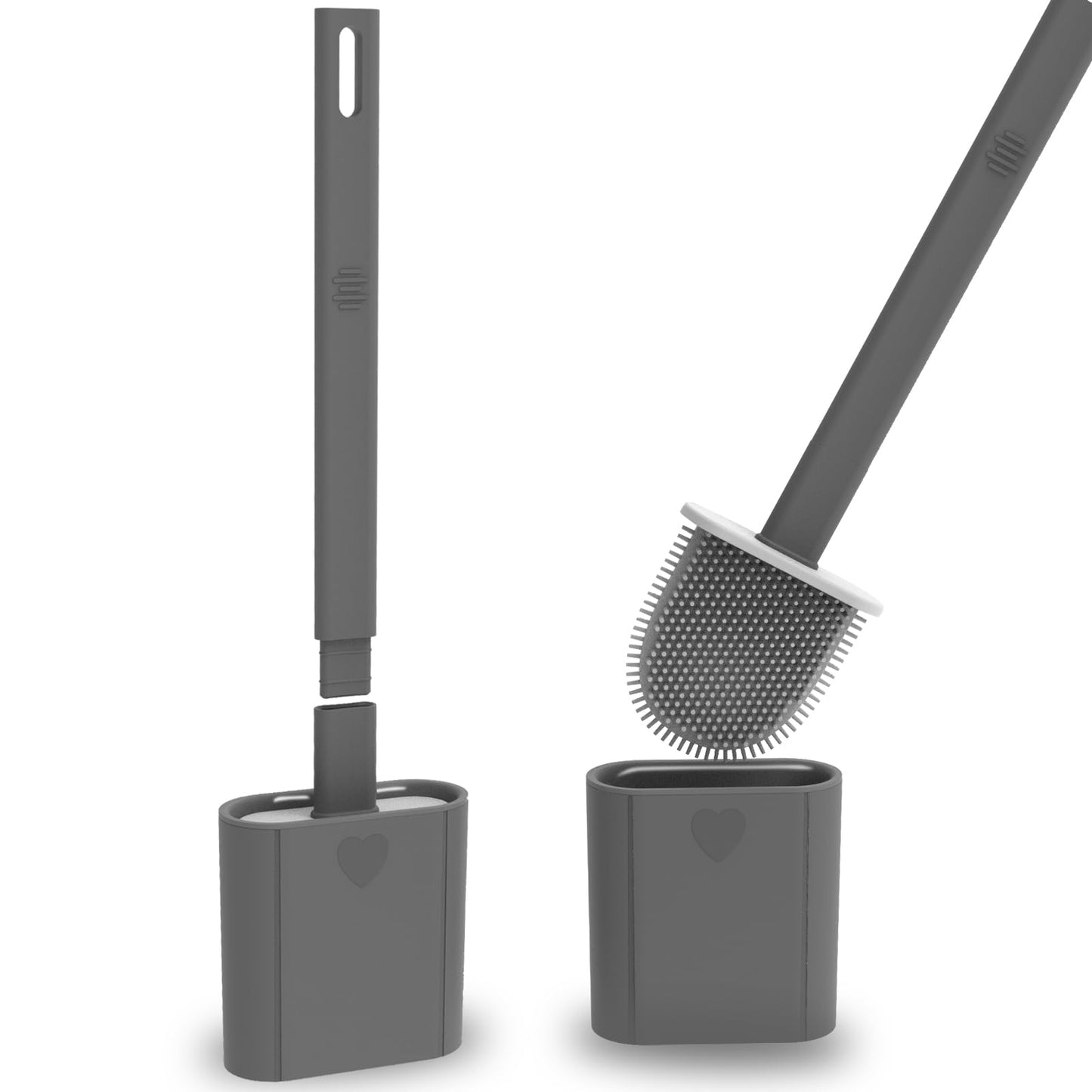 2 Pack Toilet Brush, Bathroom Silicone Toilet Brushes and Holder Sets with No-Slip Long Plastic Handle and Soft Flexible Bristles, Toilet Brushes with