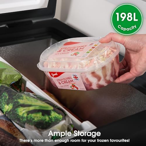 Abode Freestanding Black Chest Freezer 198L with Removable Wire Basket & Counter Balance Lid, Adjustable Thermostat, Suitable for Garages & Outbuildings A198CF0E1B
