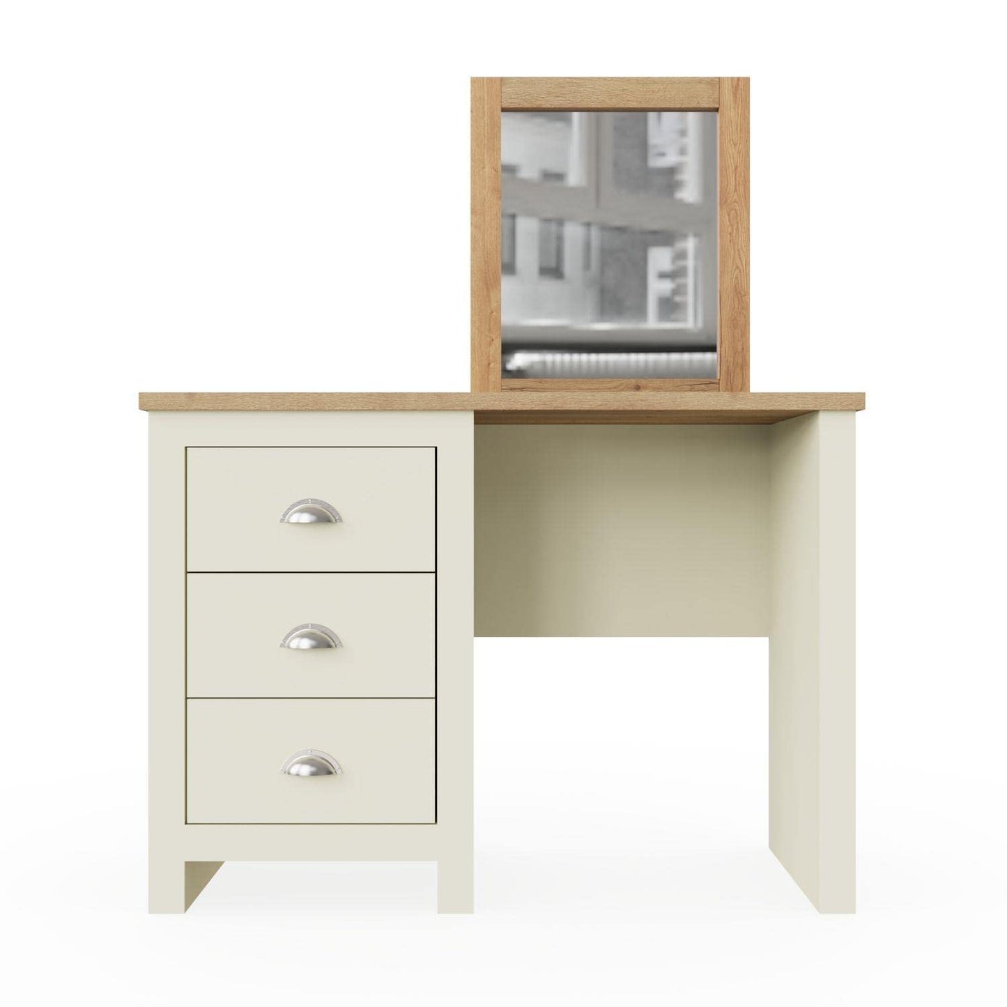 TAD TIMBER ART DESIGN UK Lisbon Dressing Table 3 Drawer Set Cream Vanity Makeup Desk Stool Mirror
