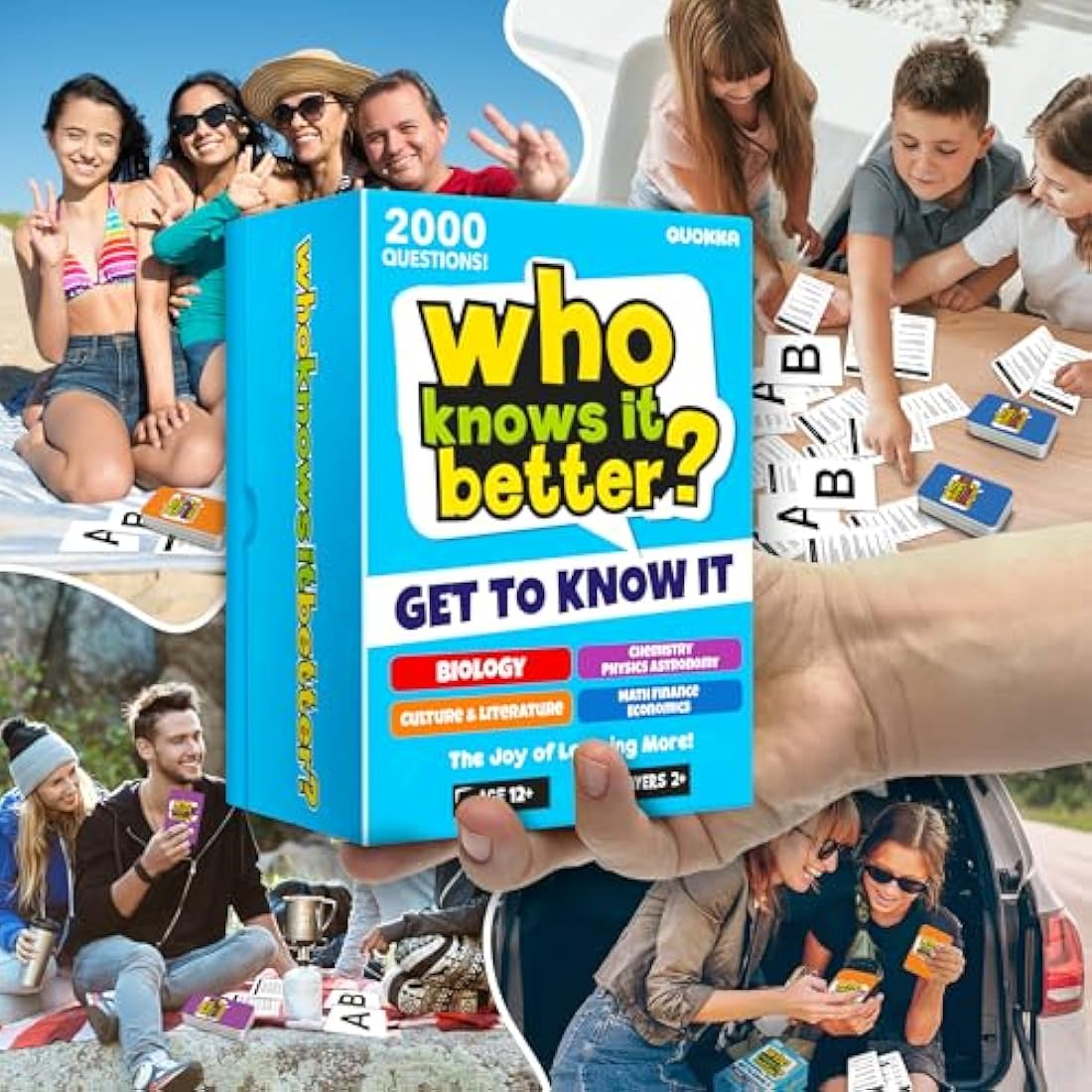 QUOKKA Trivia Card Games For Kids 8-12 - Set 4 in 1 Board Games for Adults & Teens 12+ Who Know It Better? - Kids & Family Card Quiz - Fun & Educational Questions for Children & Family Gatherings