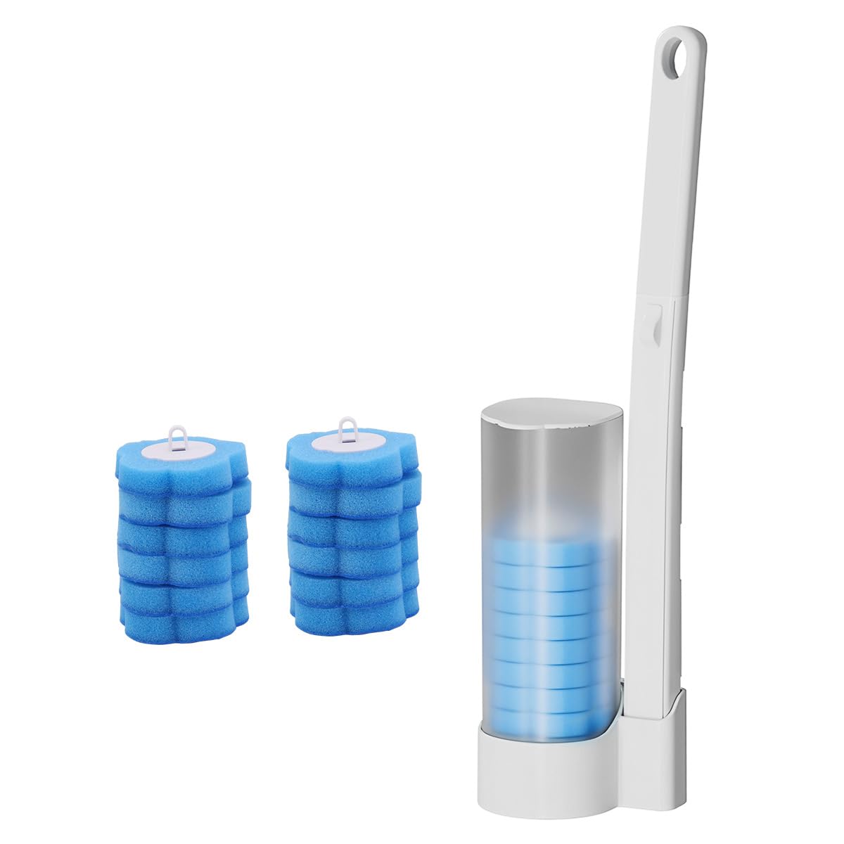 Yuhtech Disposable Toilet Wand Kit with 12 Refills, Wall-mounted Holder Cleaner Set, Toilet Cleaning System