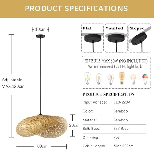 Schindora Boho Pendant Light,Creativity Hat E27 Rattan Lampshade Retro Light Straw Hanging Lights Weaving Pendant Lights for Dining Room Tea Room Living Room,60Cm