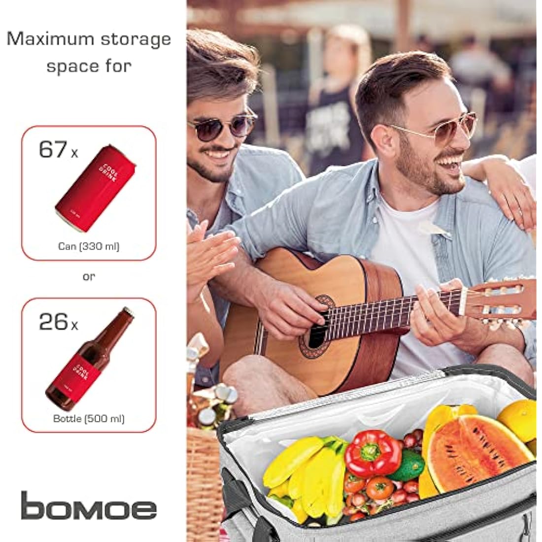 bomoe Cooler Bag Foldable β Beach Cooler Bag β Insulated Picnic Bag with 16h Cooling Function β Small Lunch Bag β Cooler Food Bag with Extra Pocket