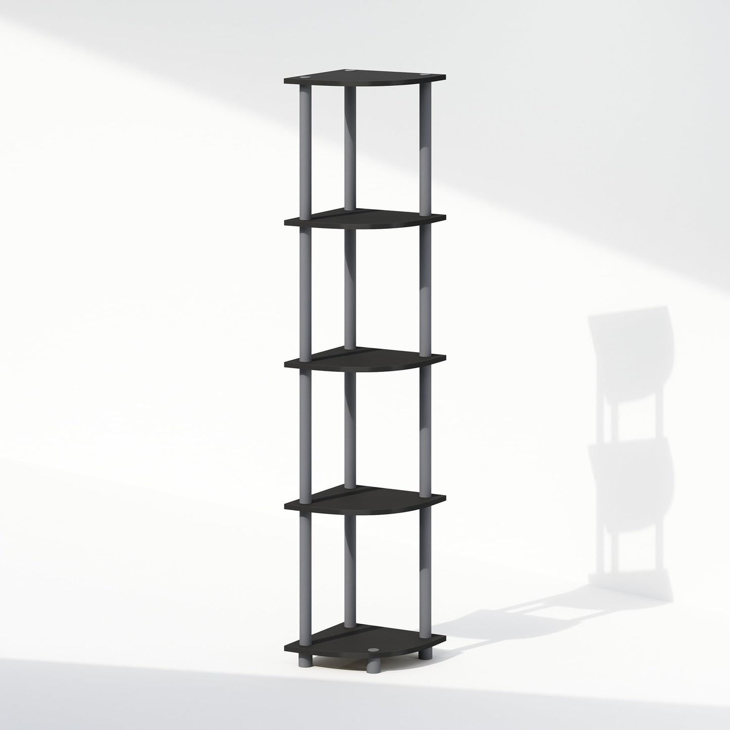Furinno TURN-N-TUBE Corner Shelf, 5-Tier Corner Display Rack, Shelving Unit, for Organization and Storage, Living Room, Home Office, Garage, Bedroom