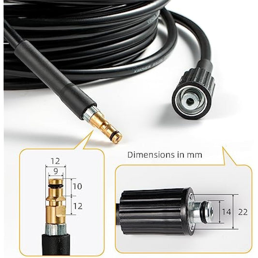 YUET 15M 50Ft High Pressure Washer Replacement Hose for Karcher K Series Domestic Washers K2, K3, K4, K5, K7,Click Bayonet to M22-14mm Thread for Kärcher with Screw Thread Outlet Only