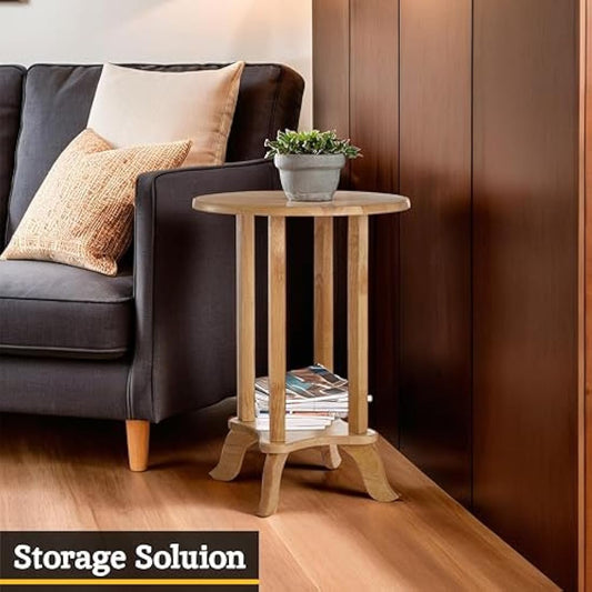 Premier Housewares Small Side Table for Living Room | Wooden Round Bedside Table for Storage | Corner End Table for Bedroom, Sofa, Nightstand | Telephone Table for Home, Office