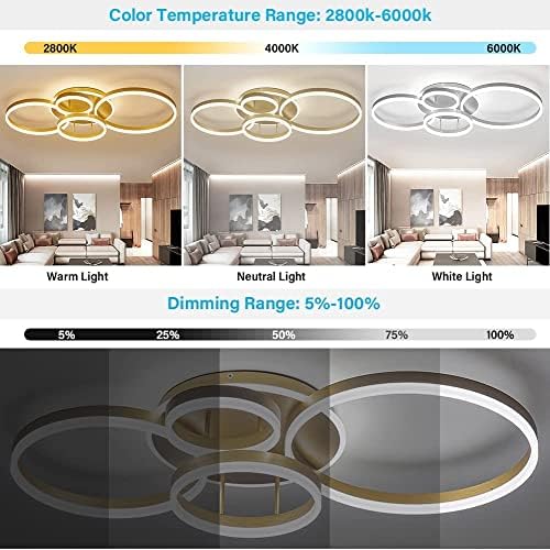 XEMQENER LED Ceiling Light, 77W Dimmable Chandeliers with Color & Brightness Adjustable, Modern LED Ceiling Lamp with Remote & Memory Function for Living Room, Bedroom, Kitchen, Hallway, Office