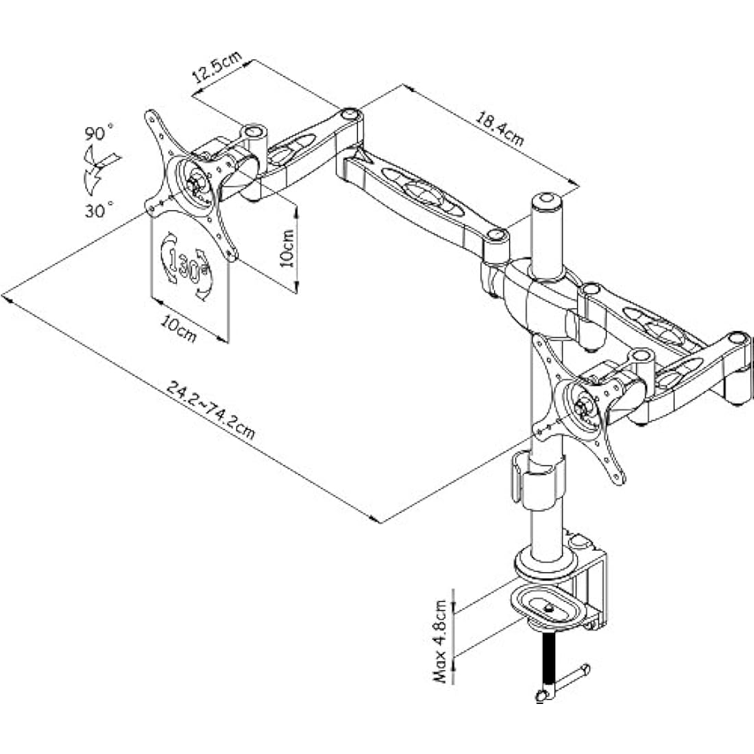 Allcam MDM05 Dual Monitor Arm Stand w/Desk Mount Clamp & Grommet for two 17"-27" Screens in White