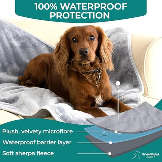 100% Waterproof Dog Blankets for Small & Medium Dogs – Soft Fleece, Washable Pet Throw for Sofa, Car & Furniture Protection, Soft Fluffy Reversible Blanket, 75x100cm, Grey/Grey