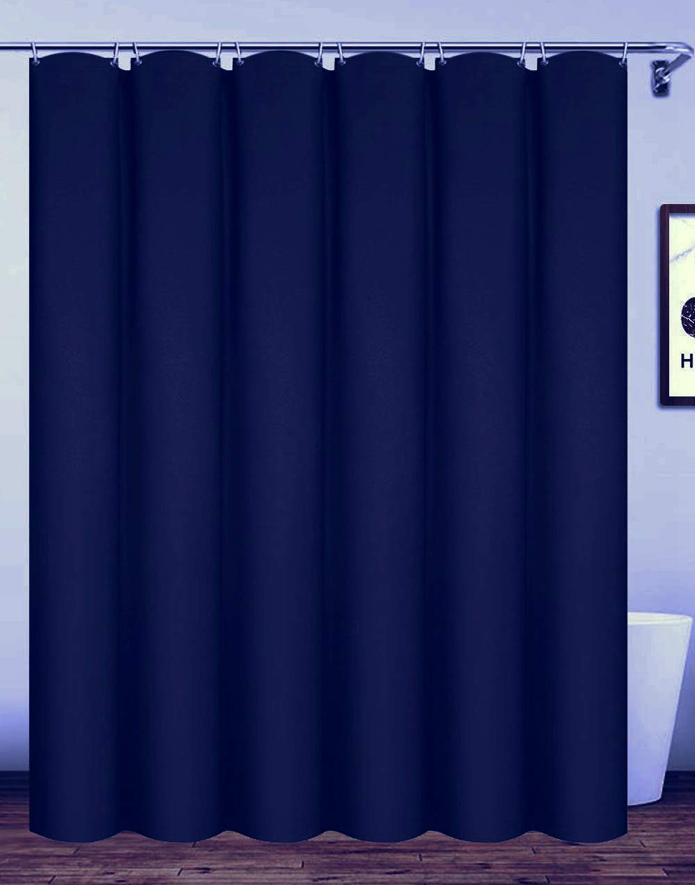 Homehold 240x200cm Navy Blue Bathroom Curtain With Hooks, Extra Long Polyester Waterproof Shower Curtain