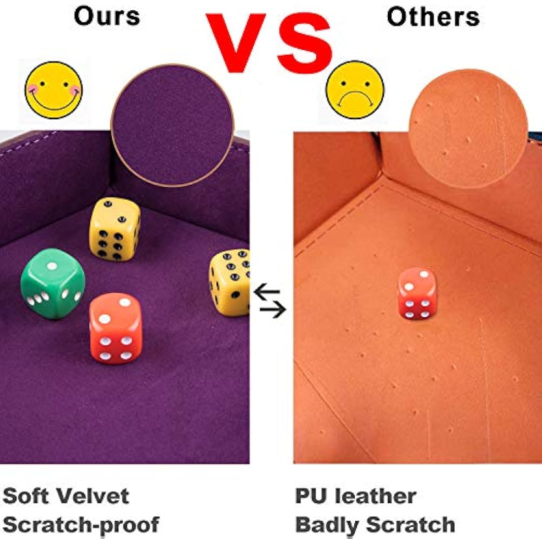 SIQUK 4 Pieces Dice Tray Hexagon Dice Rolling Tray Folding PU Leather Velvet Dice Tray for Dungeons and Dragons RPG DND Dice Game, 4 Colours