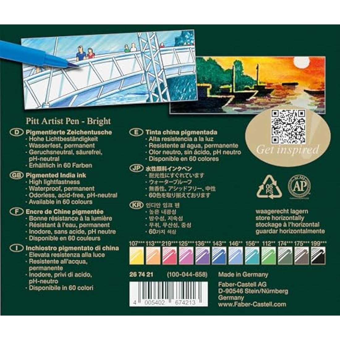 Faber-Castell Art & Graphic Pitt Artist Pen Brush India Ink Pen, Basic Tones, Set Of 12, For Art, Craft, Drawing, Sketching, Home, School, University, Colouring