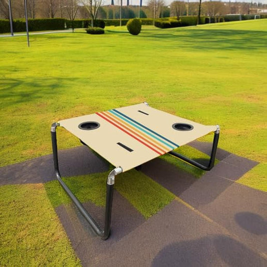 Neso Portable Beach Table with Cup Holders, Cell Phone Pockets, Lightweight for Picnics and Parks (Rainbow)