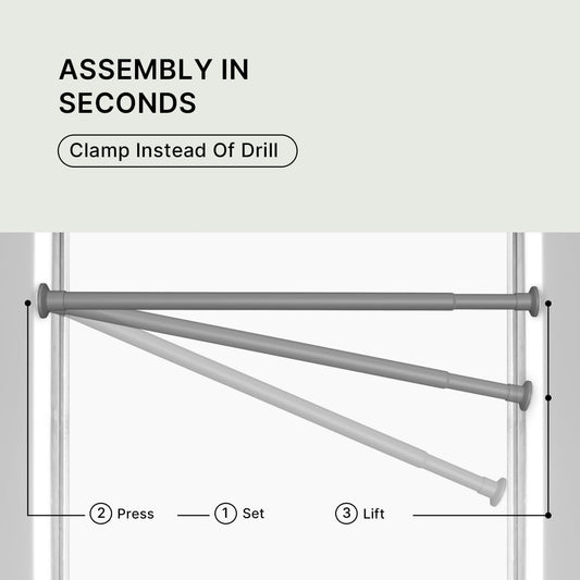 MEISENBERG Curtain Poles No Drilling Gray, Shower Curtain Pole 90-160 cm - Ø 25 mm Diameter, Heavy Duty Tension Pole No Drill - for Living Room