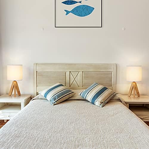 UOMIO Wooden Tripod Lamps Set of 2 Tripod Table Lamps with Wooden Base and Fabric Shade Lights Small Bedside Lamps for Warm Atmosphere Bed Room Living Room Decoration