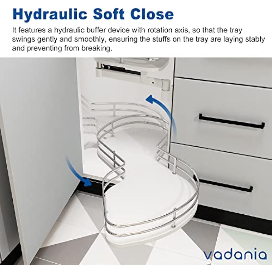 VADANIA Kitchen Cabinet Blind Corner Pullout Organizer for 800mm Cabinet, 2 Tiers Swing Tray, Soft Close, Left Handed Open