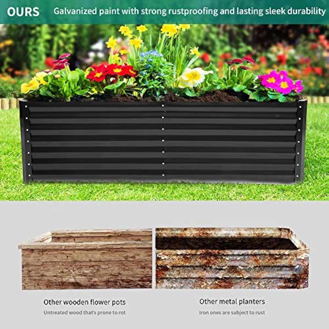 YITAHOME Outdoor Raised Garden Bed Kit 240x120x60cm, Raised Beds Thickened Zinc-Aluminum-Magnesium Stainless Steel Metal Raised Beds for Garden with Safety Rubber for Vegetables Flowers Fruits (Black)