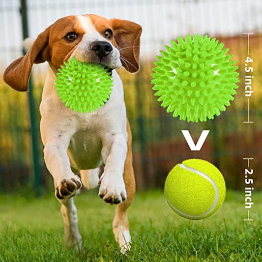 12cm Squeaky Dog Balls Toys for Medium Large Dogs 4 Pack Indestructible Dog Toys for Aggressive Chewers Spike Dog Balls for Clean Teeth and Training Dogs Toys for Boredom and Stimulating