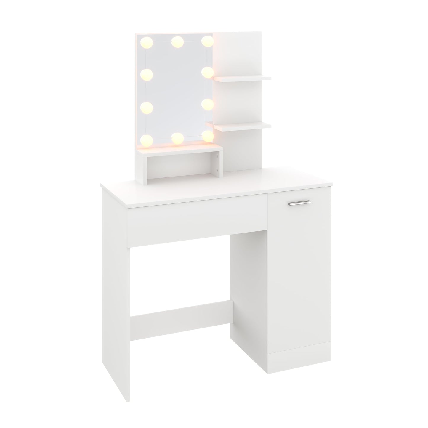 ZANOFIRA Dressing Table with Mirror, LED Lights with Adjustable Brightness, Wooden Modern Vanity Table with Mirror, Makeup Desk with 1 Drawer 4