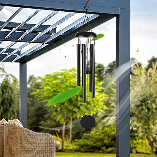 Large Wind Chimes Outdoor, Victop Deep Tone 31 inches Memorial Wind Chim 5 Hollow Aluminum Tubes Pleasant Melody Classic Retro Decor Windchimes for Garden, Home, Yard, Indoor and Outdoor Decor (Black)