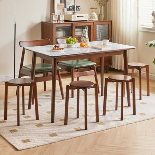 YMYNY Solid Wood Round Stools (Set of 4) | Stackable Vanity Stool