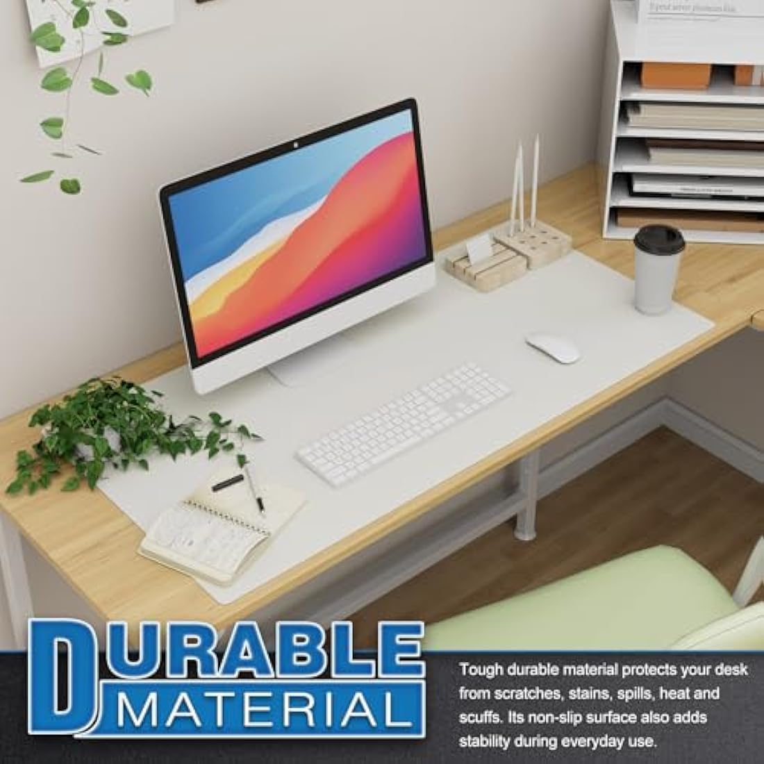 K KNODEL Large Office Leather Desk Mat, Mouse and Keyboard Pad, Computer and Laptop Mat, Desktop Protector and Cover, Writing Pad and Blotter (90x43cm, White)