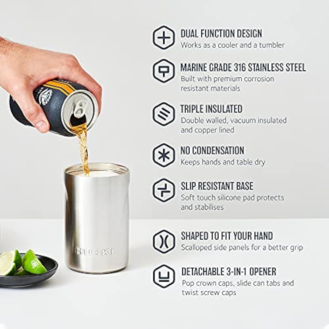 Huski Beer Cooler 2.0 | New | Premium Can and Bottle Holder | Triple Insulated Marine Grade Stainless Steel | Detachable 3-in-1 Opener | Works as a Tumbler | Best Gifts for Beer Lovers (Black)
