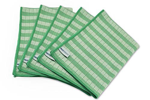 Bamboo Tea Towels Turbo Products Super Absorbent & Ultra Soft ? Abtrocken Sheets Universal for Home and Office, Green/White, 5