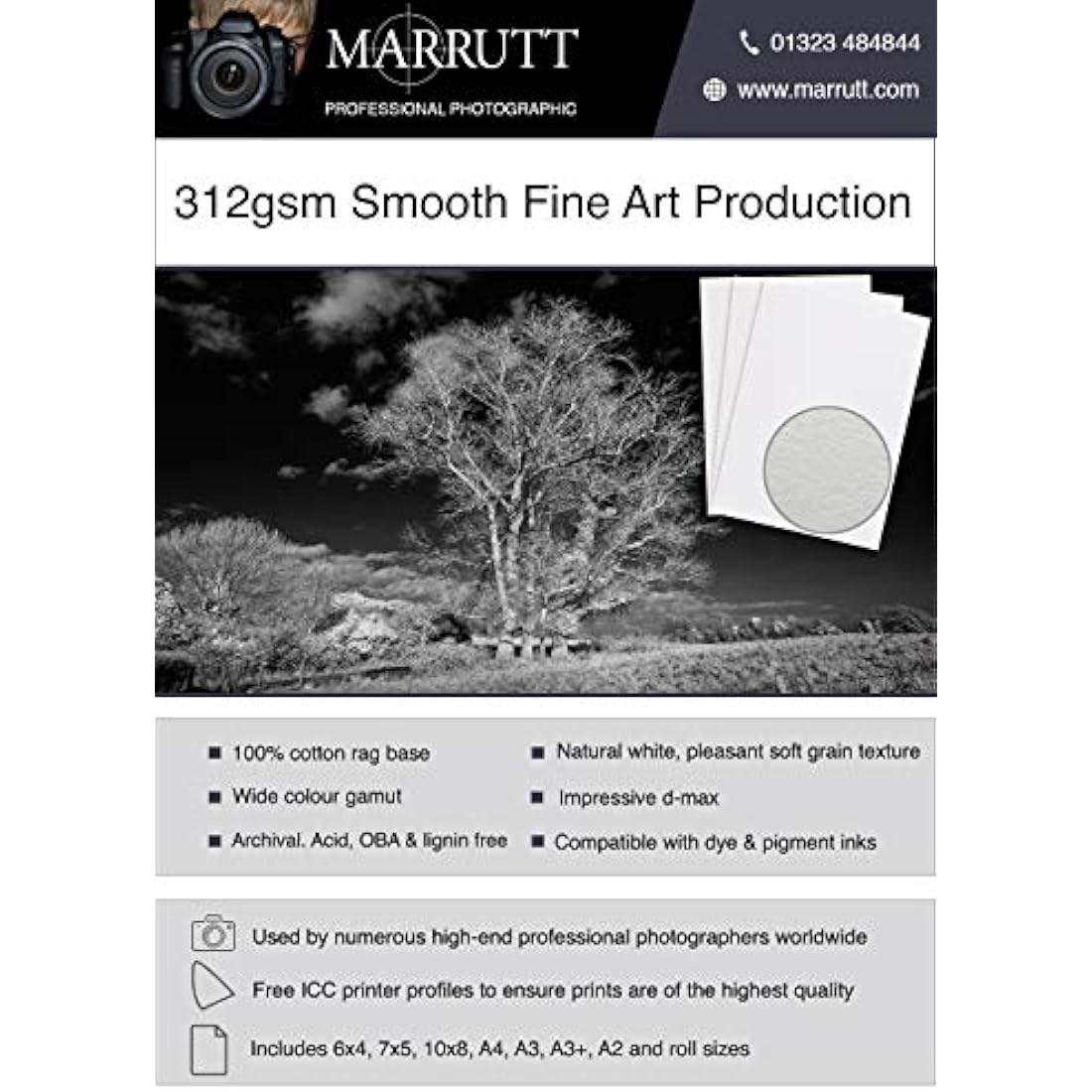 Marrutt 312gsm Smooth Fine Art Production Inkjet Photo Paper - A5, 50 Sheets