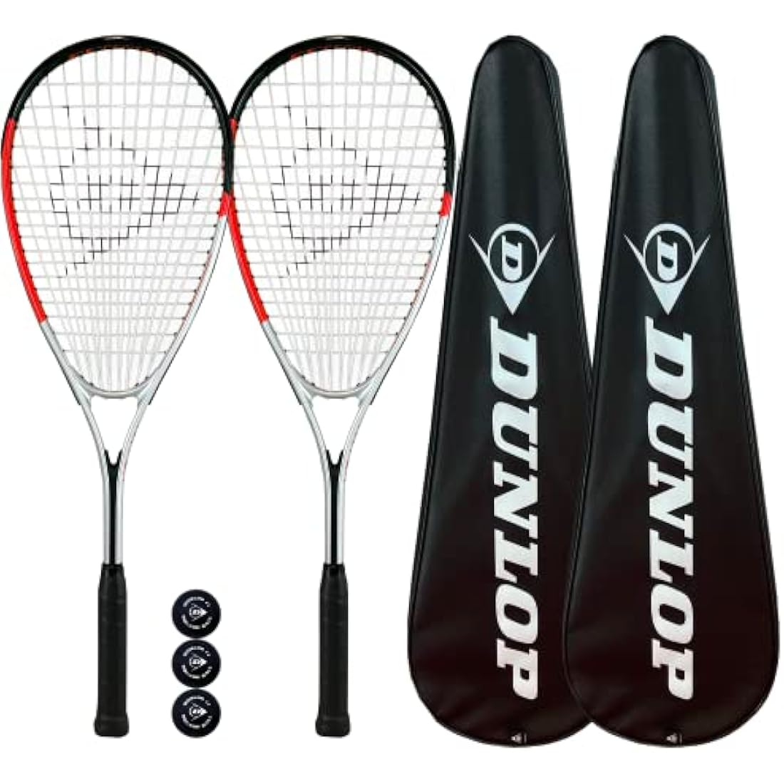 Dunlop Assassin Biotec X-Lite Squash Rackets x 2 + Covers (2) + 3 Squash Balls
