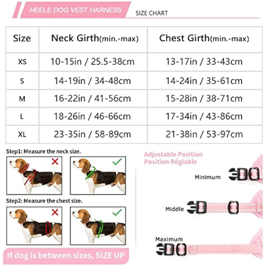 HEELE No Pull Dog Harness, Ex-Large, Release on Neck, Reflective, Adjustable with Front Back 2 Leash Attachments, Soft Padded Control Handle, Light Pink, XL