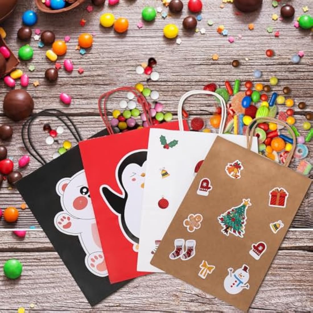 HAUSPROFI 25pcs Kraft Paper Bags for Gifts, Food & Sweets, Strong Carrier Bags with Twisted Handles for Kid Parties, Weddings, 27x21x11cm, Thicken 130gsm