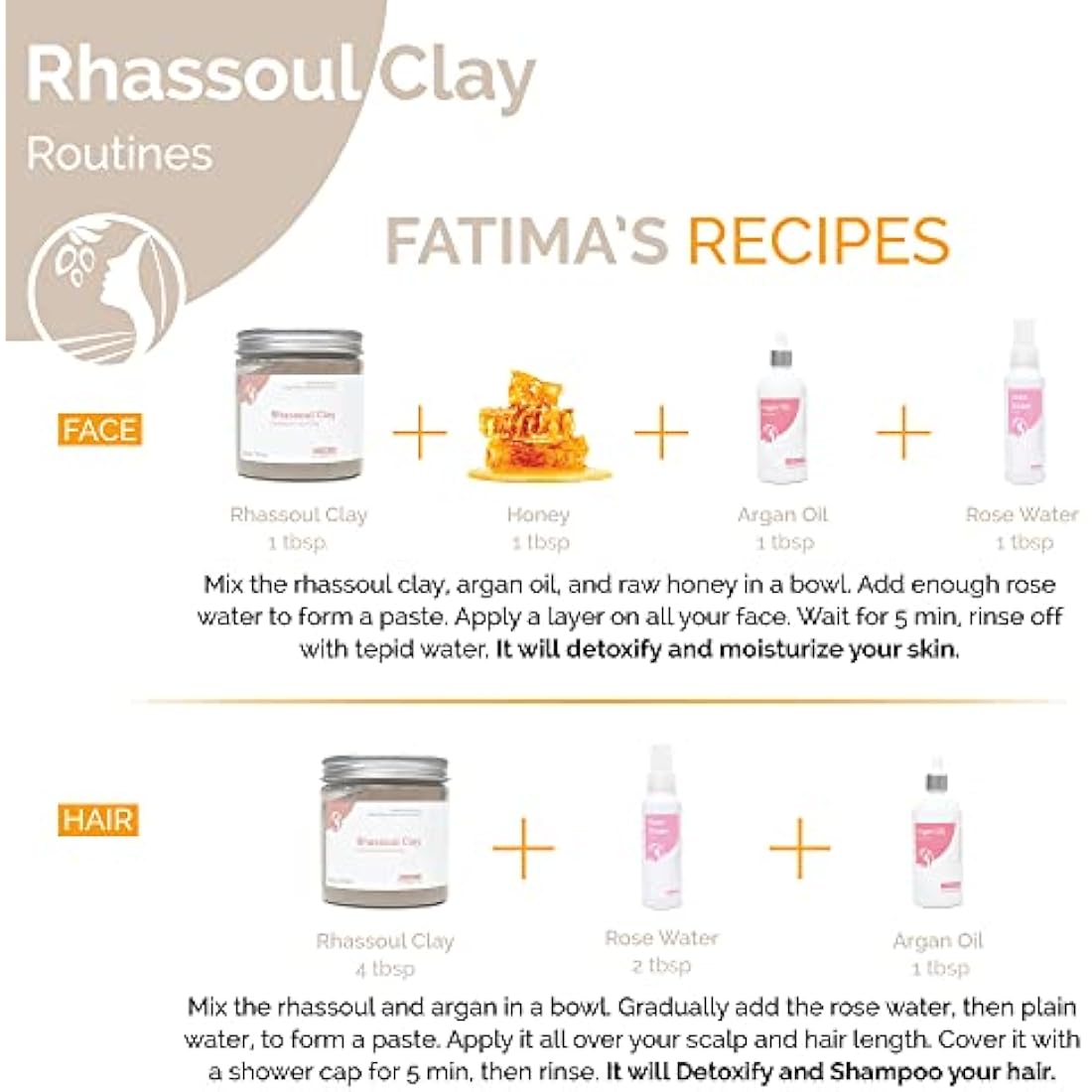 Fatima's Garden Rhassoul with Rose Petals - Soothing Face & Hair Mask, 150g