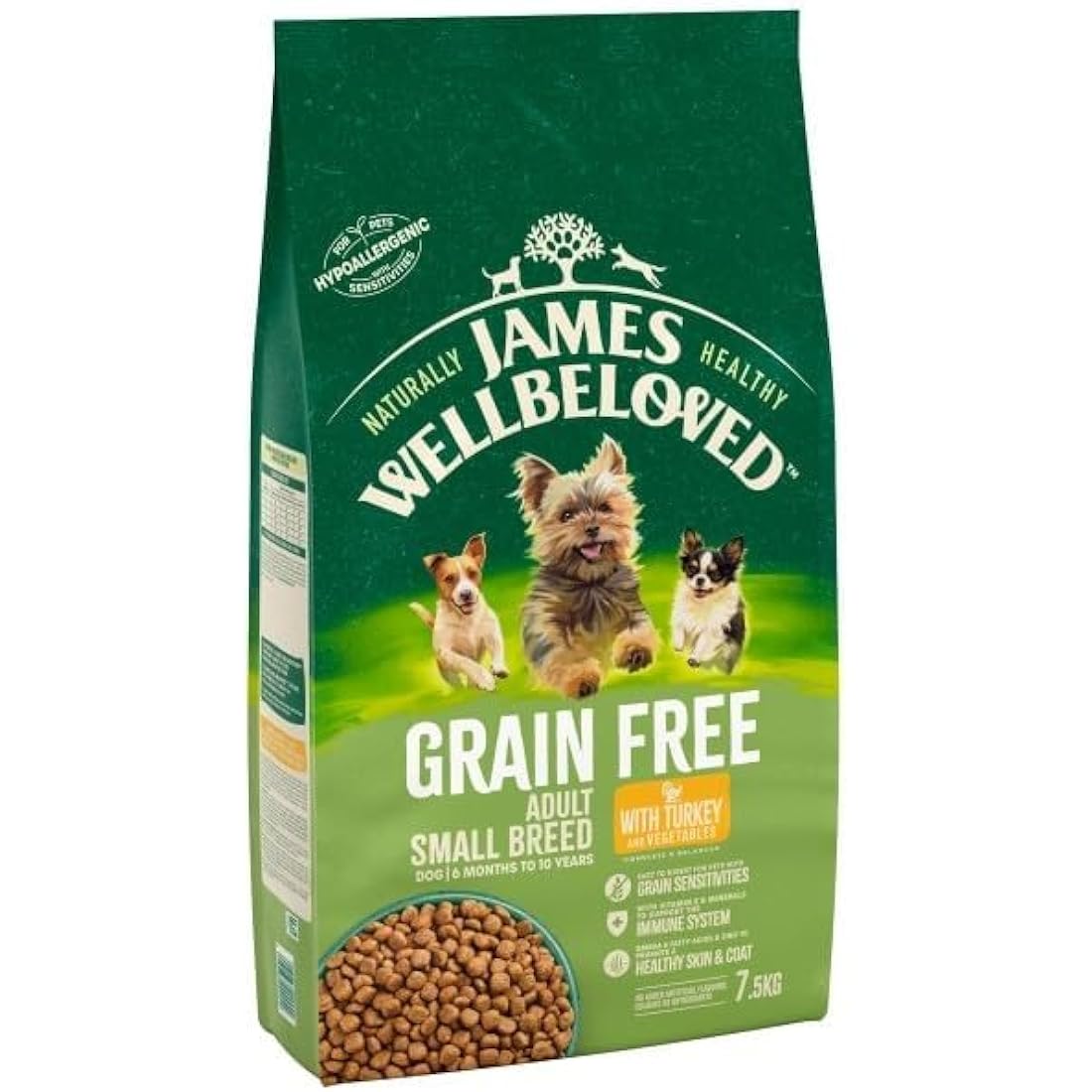 James Wellbeloved Adult Grain-Free Small Breed Turkey 7.5 kg Bag, Hypoallergenic Dry Dog Food