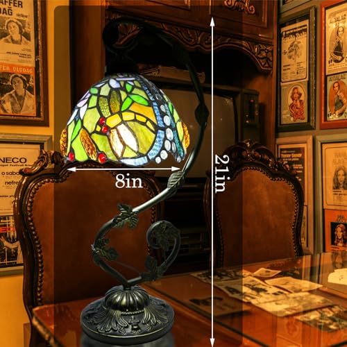 Ppbmocw Tiffany Dragonfly Lamp,21x11x8 inches Stained Glass Lamp with Three-Color Dimming for Bedside Table,Antique Office,As A Gift to Family and Friends