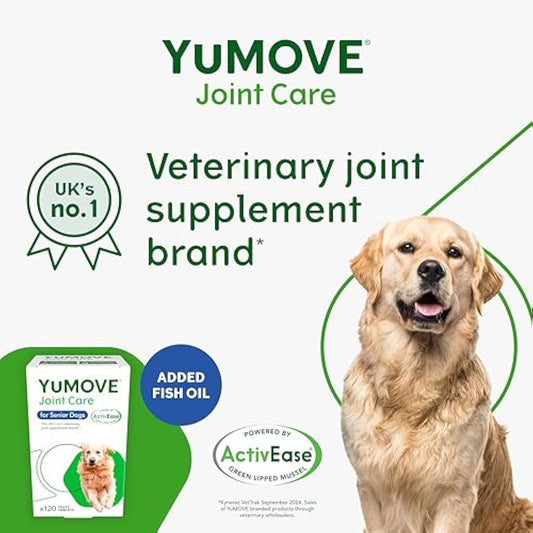 YuMOVE Senior Dog Joint Supplement, Higher Strength for Joint Care, Essential Hip & Joint Support for Older Dogs with Glucosamine, Chondroitin, Green Lipped Mussel, Aged 8+, 120 Tablets
