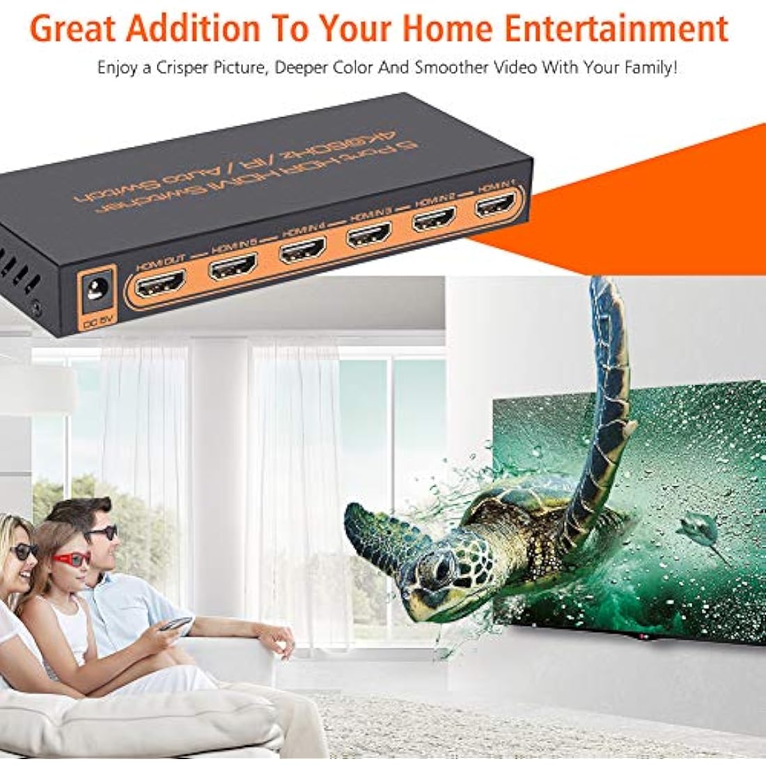 Sense Hometek HDMI Switch 4k, 5-in-1 HDMI Splitter with IR Remote, 4K 60hz, HDCP 2.2, UHD, HDR for Compatible Devices