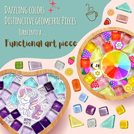 Glittery Garden Mosaic Craft Kit - Decorate Your Own Coaster with Glass Tiles. Birthday Gift, Fun DIY Art and Craft Supplies. Girls, Kids & Teens Activity Kit