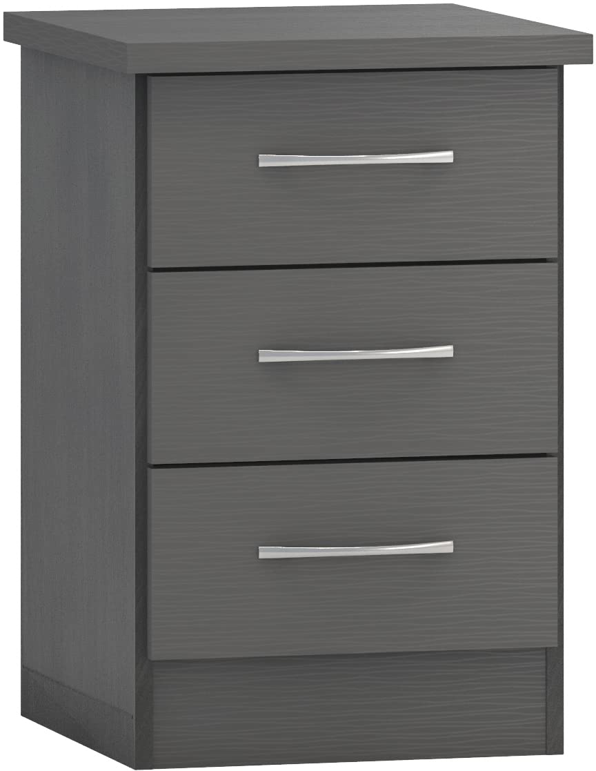 Seconique Nevada 3 Drawer Bedside in 3D Effect Grey