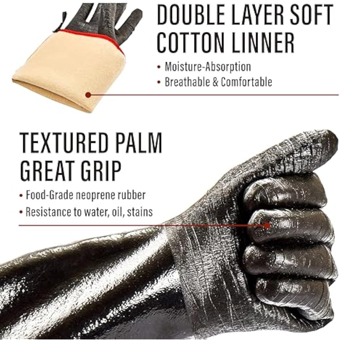 RAPICCA BBQ Gloves,14IN 932℉ Heat Resistant For Grill/Smoker/Cooking/Pit/Barbecue,Textured Palm Handle Greasy Food on Your Fryer/Grill/Oven Without Slip,Waterproof,Oil Resistant,Very Easy to Clean(XL)