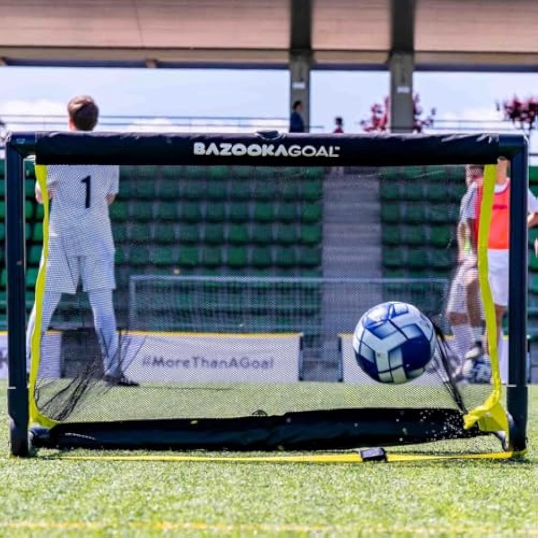 BazookaGoal Original Solid Frame Pop Up Goal - Folding Mini Soccer Goal for Kids and Adults - Portable Goal Post - Easy to Set-up & Steady