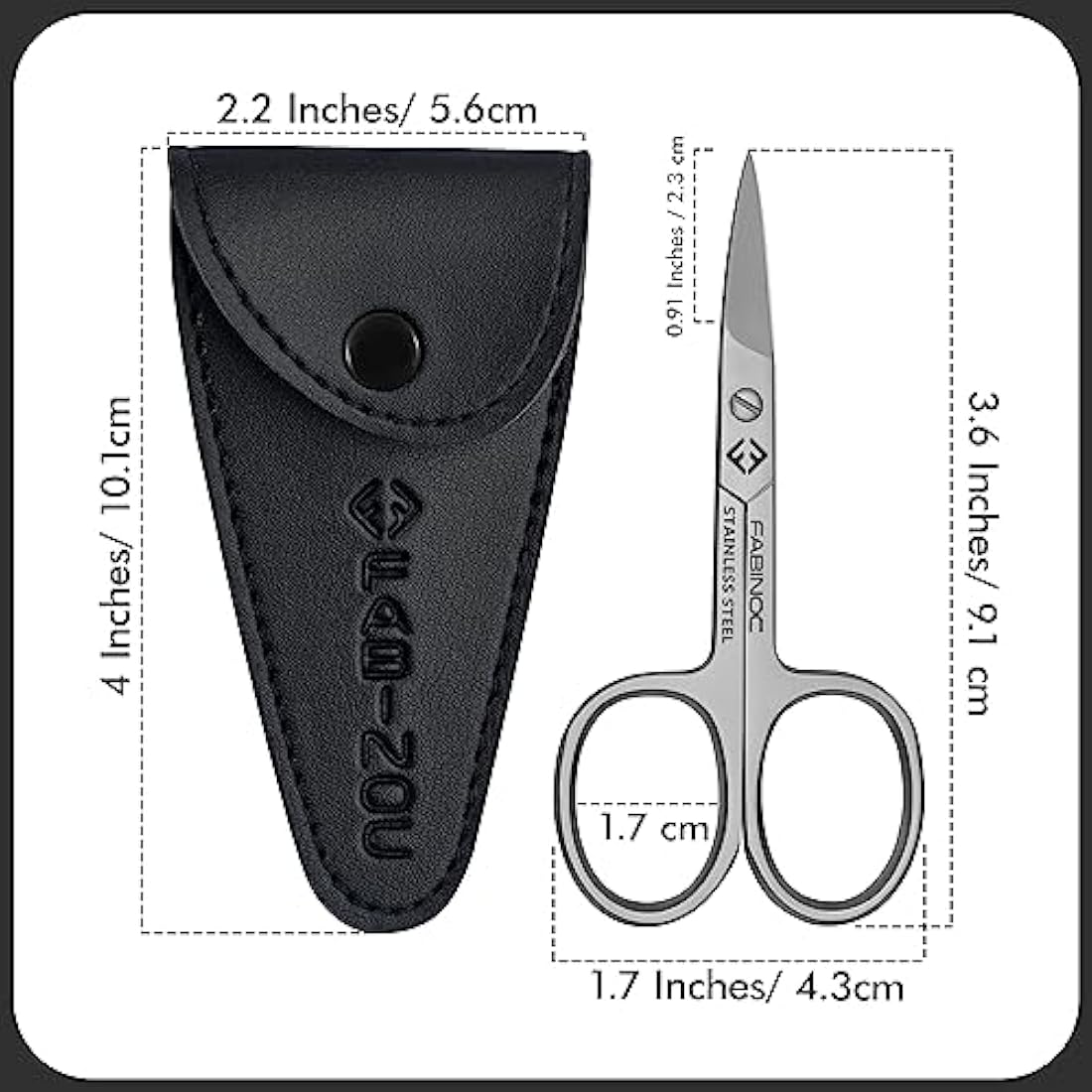 FABINOC® Curved Nail Scissors for Finger & Toenails | German Quality Stainless Steel | Small Sharp Bathroom Scissors for Eybrow, Nose, Moustache Trimming